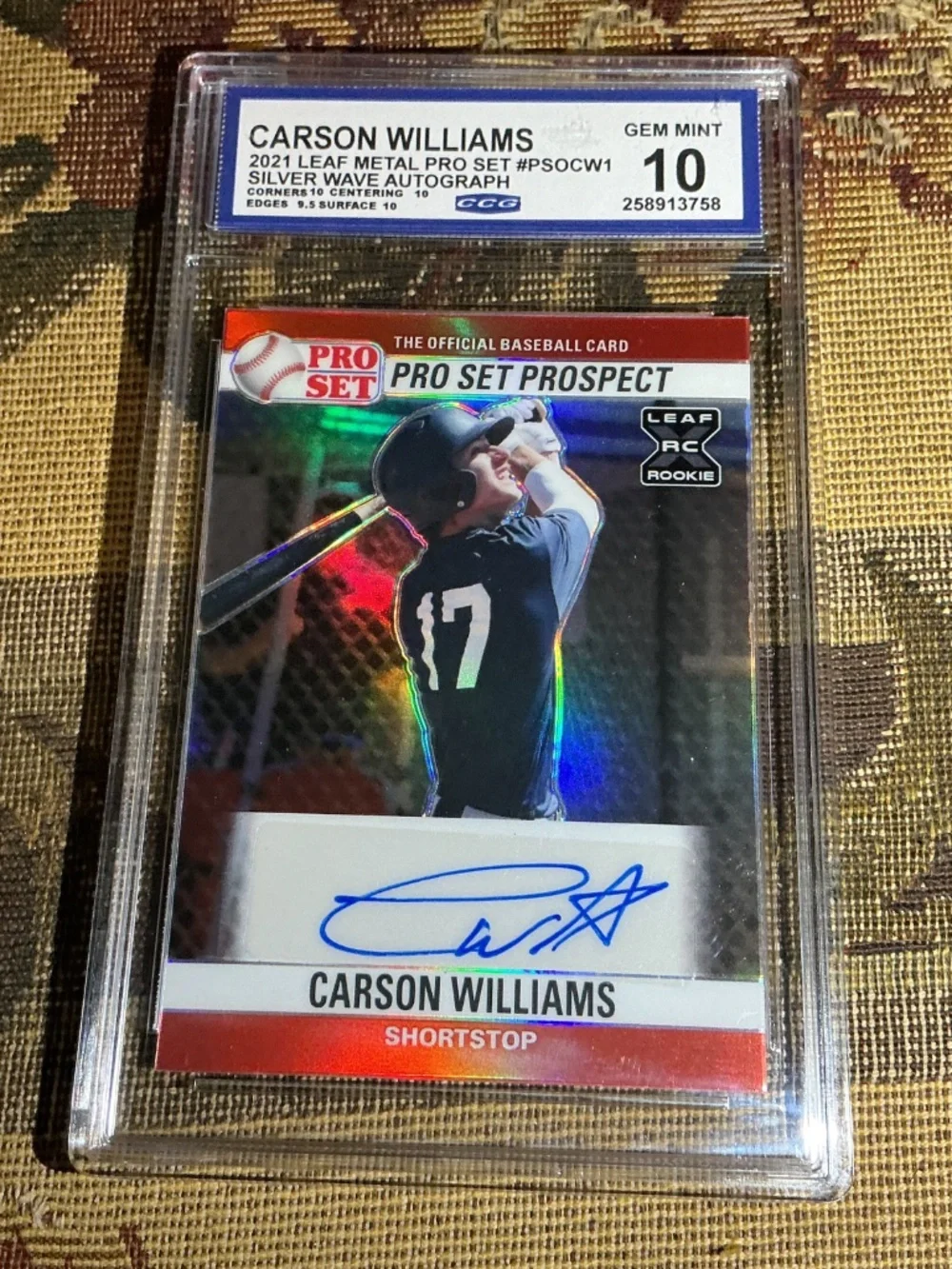 2021 PS0-CW1 Carson Williams Leaf Pro Set Prospect Rookie Auto Graded CCG 10